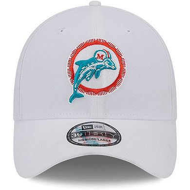 Men's New Era White Miami Dolphins Throwback 39THIRTY Flex Hat