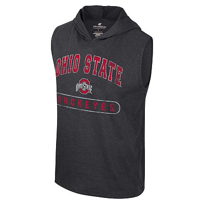 Men s Colosseum Heather Black Ohio State Buckeyes Varsity Sleeveless Hoodie Tank Top