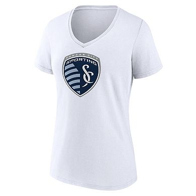Women's Fanatics White Sporting Kansas City Logo V-Neck T-Shirt
