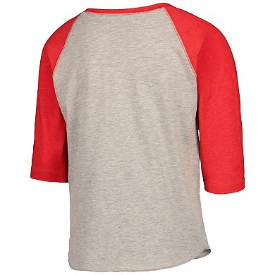 Youth Soft as a Grape Heather Gray Boston Red Sox Raglan 3/4 Sleeve T-Shirt