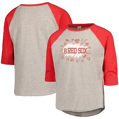 Youth Soft as a Grape Heather Gray Boston Red Sox Raglan 3/4 Sleeve T-Shirt