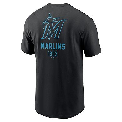Men's Nike Black Miami Marlins Large Logo Back Stack T-Shirt