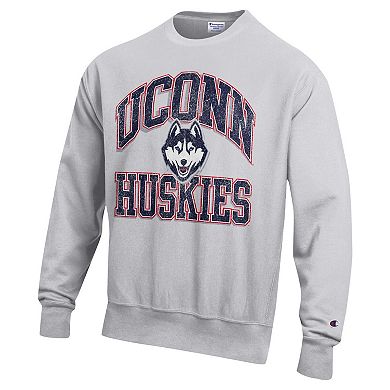 Men's Champion Heather Gray UConn Huskies Vault Late Night Reverse Weave Pullover Sweatshirt