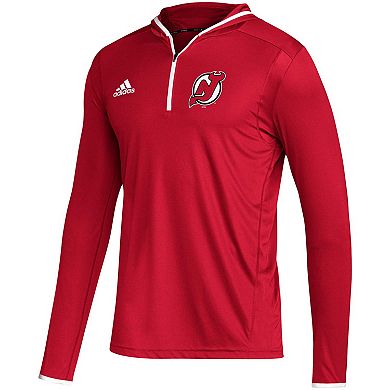 Men's adidas Red New Jersey Devils Team Long Sleeve Quarter-Zip Hoodie T-Shirt