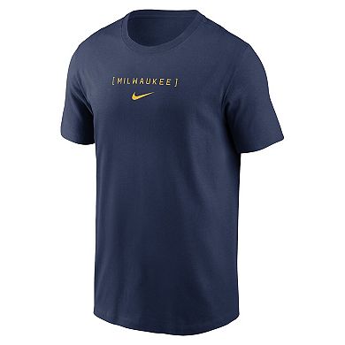 Men's Nike Navy Milwaukee Brewers Large Logo Back Stack T-Shirt