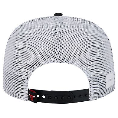 Men's New Era Black Chicago Bulls Puff Print Team Code A-Frame 9FIFTY Trucker Snapback Hat
