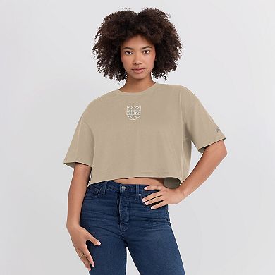 Women's Fanatics Khaki Sacramento Kings Elements Super Soft Boxy Cropped T-Shirt
