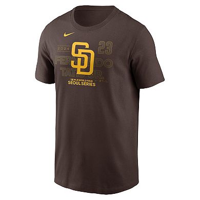 Men's Nike Fernando Tatis Jr. Brown San Diego Padres 2024 MLB World Tour Seoul Series Player Name & Number Event Stack T-Shirt