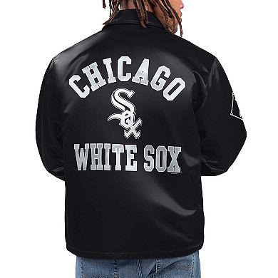 Men's Starter Black Chicago White Sox Option Route Satin Full-Snap Jacket