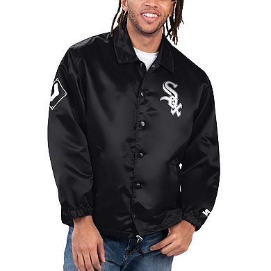 Men's Starter Black Chicago White Sox Option Route Satin Full-Snap Jacket