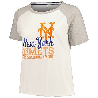 Women's Soft as a Grape White New York Mets Plus Size Baseball Raglan T-Shirt