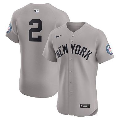Men's Nike Derek Jeter Gray New York Yankees Road 2020 Hall of Fame Induction Patch Elite Player Jersey