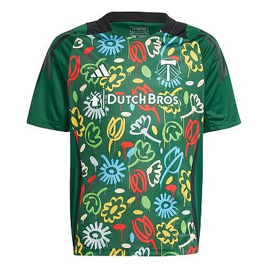 Youth adidas Green Portland Timbers 2024 One Planet Pre-Match Top