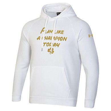 Men's Under Armour White Notre Dame Fighting Irish PLACT Gold Rush Rival Raglan Pullover Hoodie