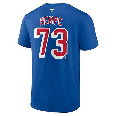 Men's Fanatics Matt Rempe Blue New York Rangers Authentic Stack Name & Number T-Shirt