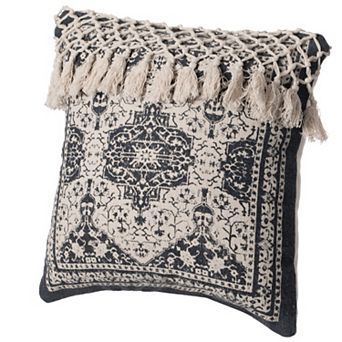 Handwoven Cotton Throw Pillow Cover with Traditional Pattern and Tasseled Top