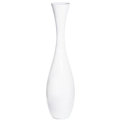 43 Inch Tall White Modern Fiberglass Narrow Trumpet Floor Vase