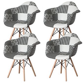 Mid-Century Modern Style Fabric Lined Armchair with Beech Wooden Legs, Set 4
