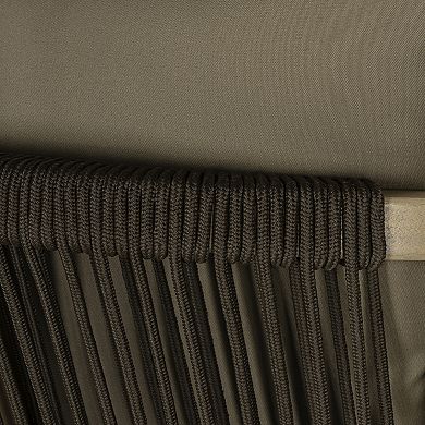 Coastal Tub Roped Acacia Wood Outdoor Bar Stool with Cushions and Armrests, (Set of 2)