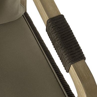 Coastal Tub Roped Acacia Wood Outdoor Bar Stool with Cushions and Armrests, (Set of 2)