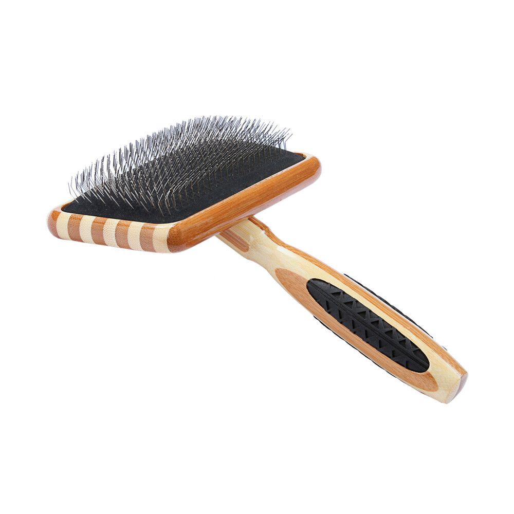 Bass Pet Brushes De-matting With 100% Premium Alloy Pin Soft Pure Bamboo Handle Large Slicker Style