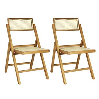 Theo Mid-century Vintage Wood Rattan Folding Chair With Adjustable Back
