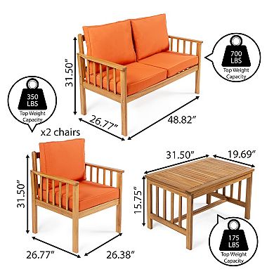 Everly 4-piece Modern Cottage Acacia Wood Outdoor Patio Set