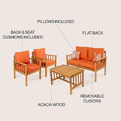 Everly 4-piece Modern Cottage Acacia Wood Outdoor Patio Set