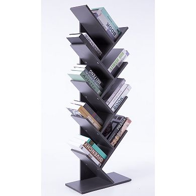 Wooden 9-shelf Tree Magazine Cd Storage Bookcase