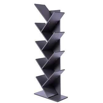 Wooden 9-shelf Tree Magazine Cd Storage Bookcase
