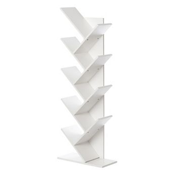 Wooden 9-shelf Tree Magazine Cd Storage Bookcase