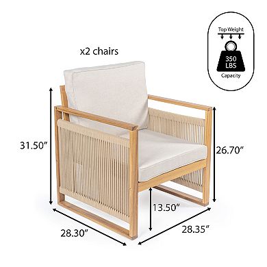 Gable Mid-century Modern Roped Acacia Wood Outdoor Patio Chair With Cushions (set Of 2)