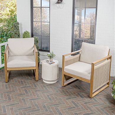 Gable Mid-century Modern Roped Acacia Wood Outdoor Patio Chair With Cushions (set Of 2)