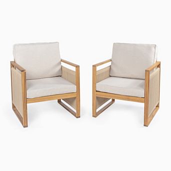 Gable Mid-century Modern Roped Acacia Wood Outdoor Patio Chair With Cushions (set Of 2)