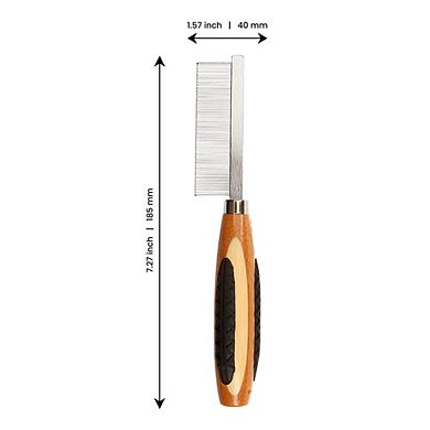 Bass Pet Brushes Style & Detangle Comb With 100% Premium Alloy Pin Fine Tooth Pure Wood Handle
