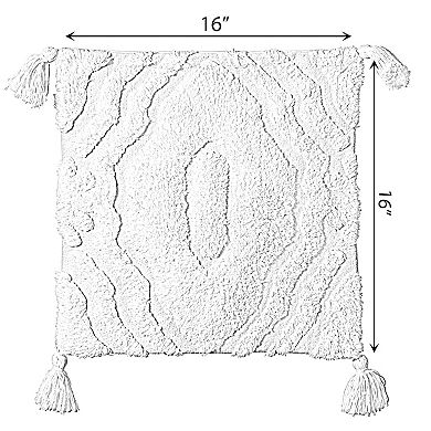 Handwoven Cotton Throw Pillow Cover with White Ikat Pattern and Tassel Corners