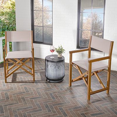 Coznia Coastal Acacia Wood Folding Outdoor Director Chairs, Set of