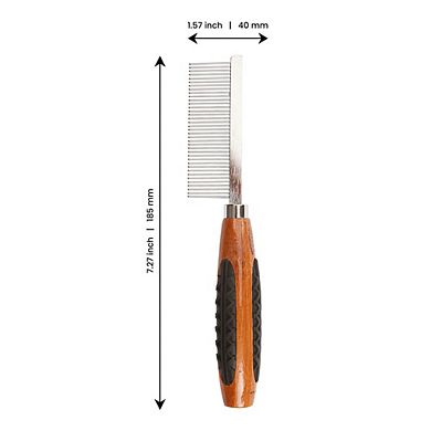 Bass Pet Brushes Style & Detangle Comb With 100% Premium Alloy Pin Wide Tooth Pure Wood Handle