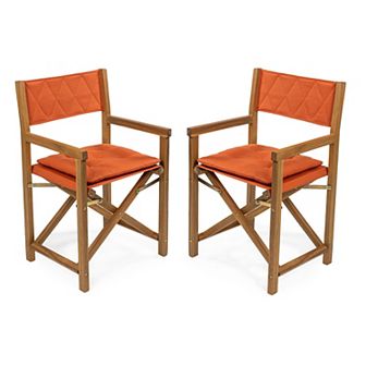 Mid-century Outdoor Acacia Wood Foldable Diamond-quilted Back Director Chair