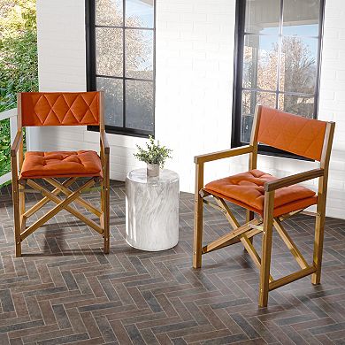 Kaika Coastal Foldable Acacia Wood Outdoor Director Chairs with Diamond-Quilted Cushions,