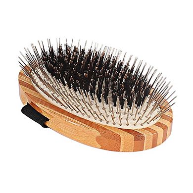 Bass Pet Brushes Shine & Condition, Patented & Award Winning, Nat. Bristle + Alloy Pin Wood Handle