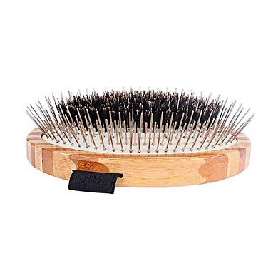 Bass Pet Brushes Shine & Condition, Patented & Award Winning, Nat. Bristle + Alloy Pin Wood Handle