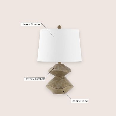Laken 21.5" Minimalist Coastal Resin/iron 2-stack Cairn Led Table Lamp, Brown Wood Finish