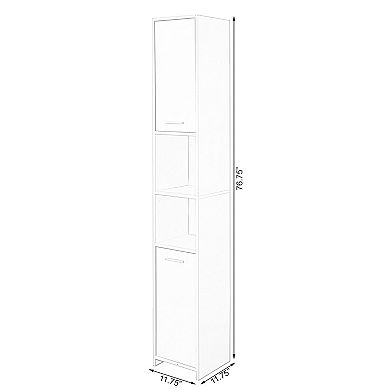 Versatile 77" White Tall Storage Cabinet with 2 Doors and Adjustable Shelves, Linen Tower Cabinet
