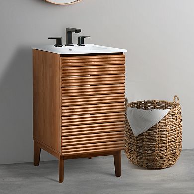 20w X 18d X 33h Thin Linear Slat 2-shelf Bath Vanity Cabinet Only (sink Basin Not Included)