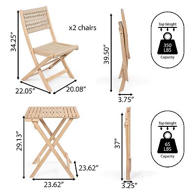 Javea Modern Coastal 3-piece Acacia Wood Outdoor Folding Bistro Set