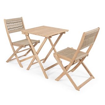 Javea Modern Coastal 3 pc Acacia Wood Outdoor Folding Bistro Set