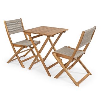 Javea Modern Coastal 3 pc Acacia Wood Outdoor Folding Bistro Set