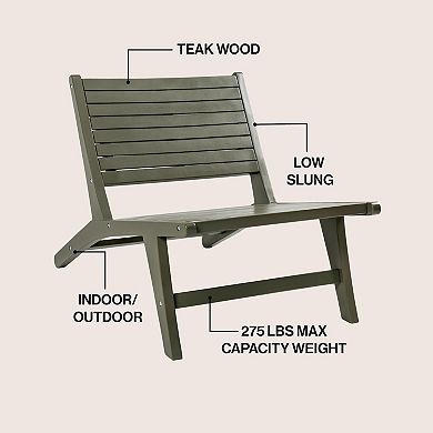 Leo Mid-Century Modern Wood Armless Outdoor Lounge Chair
