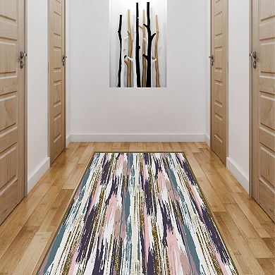 Deerlux Modern Living Room Area Rug With Nonslip Backing, Abstract Brushstrokes And Glitter Pattern